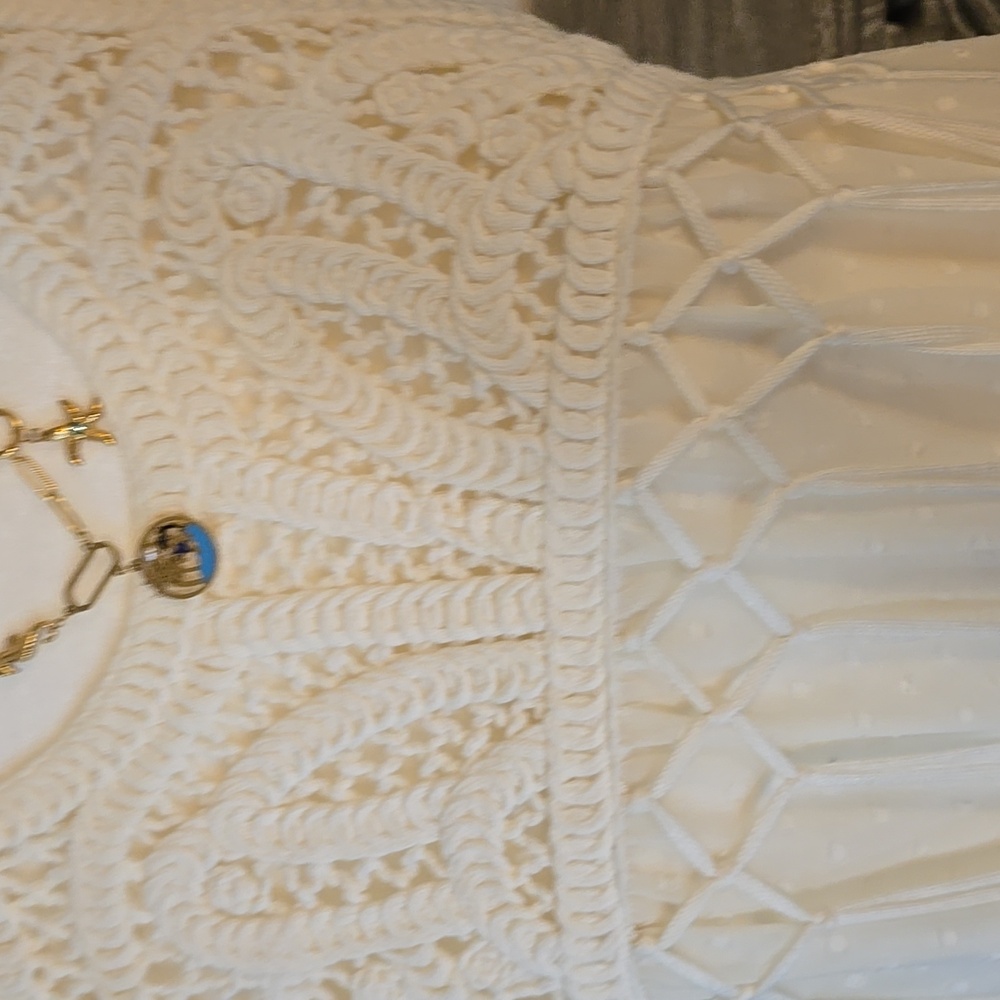 VENUS Cream Lace Midi Baby Doll Dress With Dripping Tassels & Matching Clutch - Picture 3 of 15